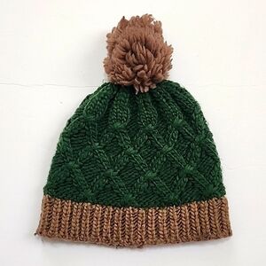 Artic Paw Kids Forest Green & Chocolate Brown Soft Clean Cable Knit Warm Hat